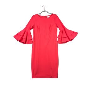 Calvin Klein Women’s Size 8 Red Bell Sleeve Sheath Dress